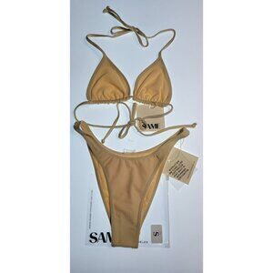 SAME Los Angeles Nude Faux Suede Triangle Bikini Set Size S New